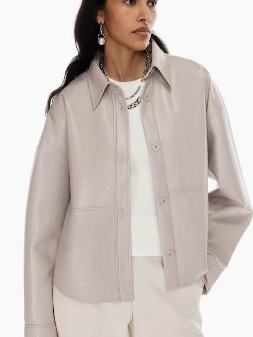 Aritzia Babaton- Light Taupe Vegan Leather Shacket Jacket - Women's